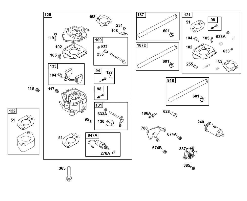 Carburetor And Fuel Supply Group Diagram and Parts List for 356447-0665-G1 200000 - 399999 Briggs and Stratton Engine